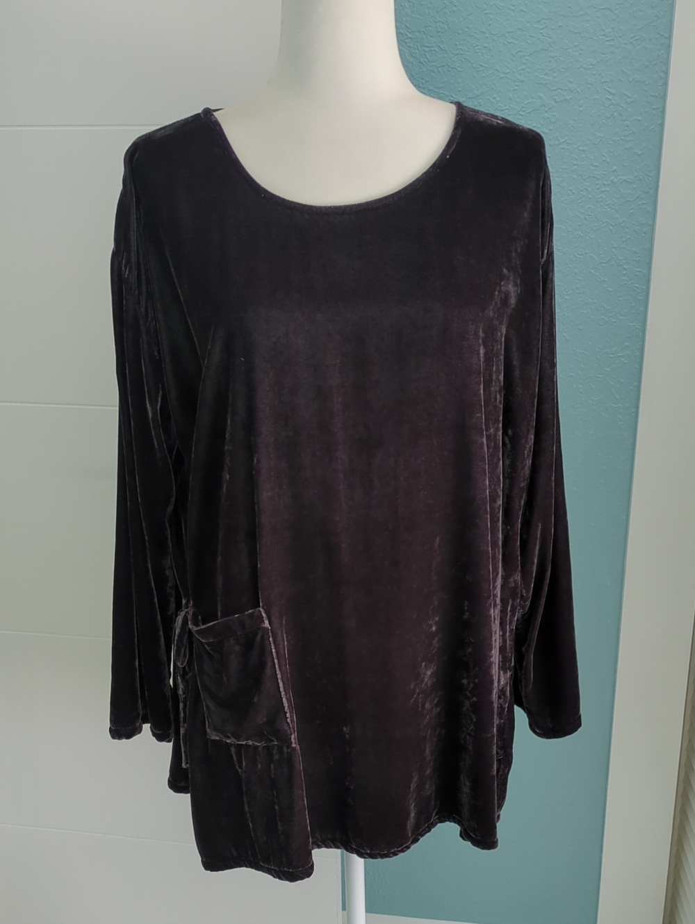 Vintage Silk Velvet Long-Sleeve Tunic Top - Dark Plum Sz M Oversized Witchy